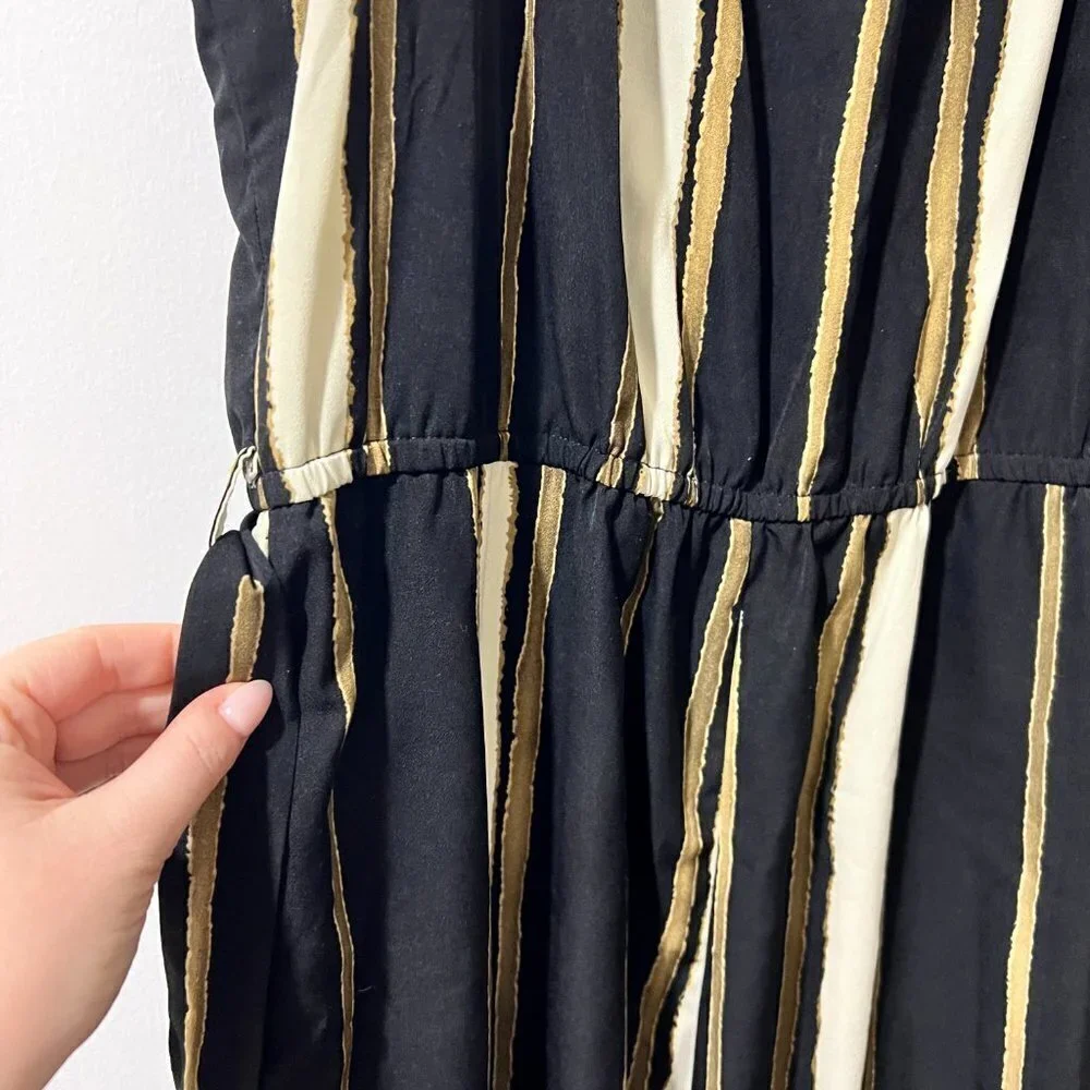 ✨ Bishop + Young Striped Jumpsuit - M - Effortless Chic in Black, Gold & Tan ✨ - Picture 4 of 6
